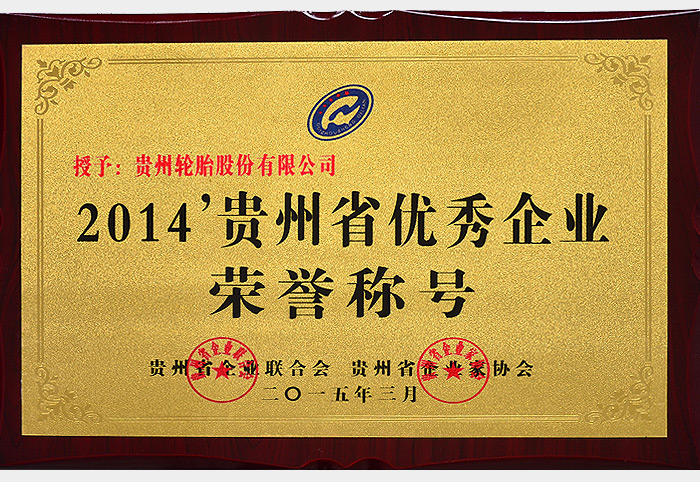 2014-贵州省优秀企业荣誉称号（2015.3）